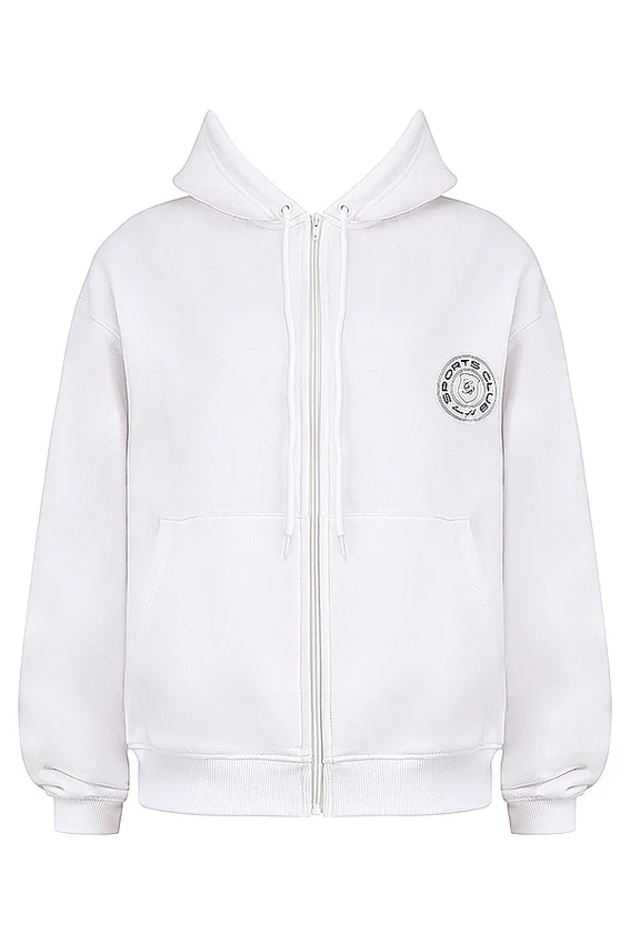 Mirage White Cotton Fleece-Back Zip Through Hoodie Mirage White Cotton Fleece-Back Zip Through Hoodie