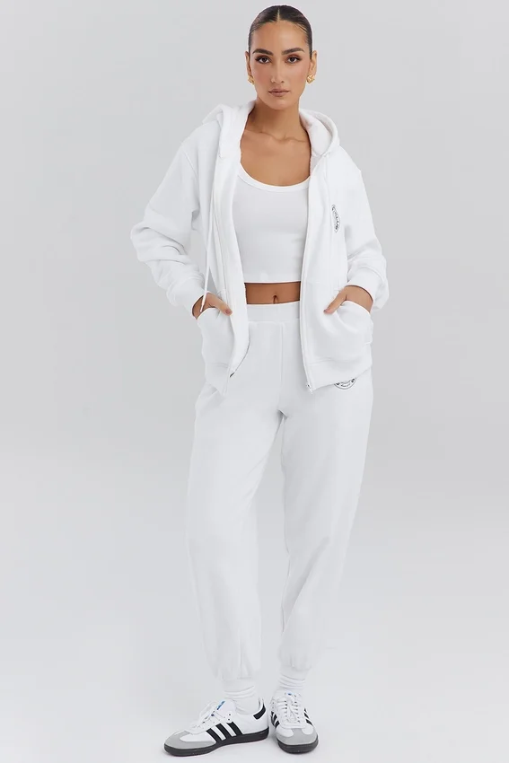 Mirage White Cotton Fleece-Back Zip Through Hoodie Mirage White Cotton Fleece-Back Zip Through Hoodie