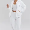 Mirage White Cotton Fleece-Back Zip Through Hoodie Mirage White Cotton Fleece-Back Zip Through Hoodie