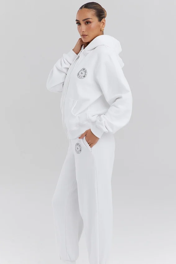 Mirage White Cotton Fleece-Back Zip Through Hoodie Mirage White Cotton Fleece-Back Zip Through Hoodie