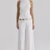 Mirea White Cotton Broderie Anglaise Wide Leg Trousers Mirea White Cotton Broderie Anglaise Wide Leg Trousers
