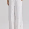 Mirea White Cotton Broderie Anglaise Wide Leg Trousers Mirea White Cotton Broderie Anglaise Wide Leg Trousers