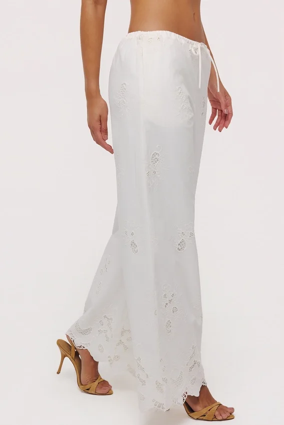 Mirea White Cotton Broderie Anglaise Wide Leg Trousers Mirea White Cotton Broderie Anglaise Wide Leg Trousers