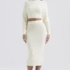 Mishka Cream Soft Boucle Knit Midi Skirt
