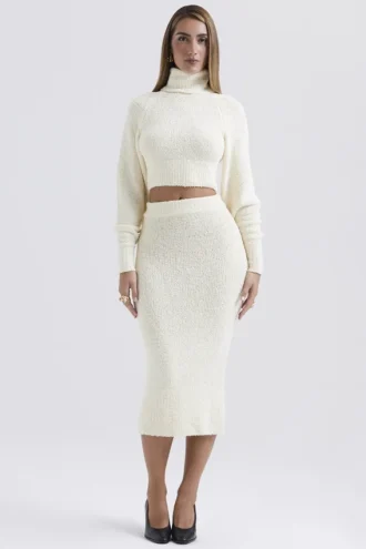 Nyala Cream Soft Boucle Knit Cropped Sweater