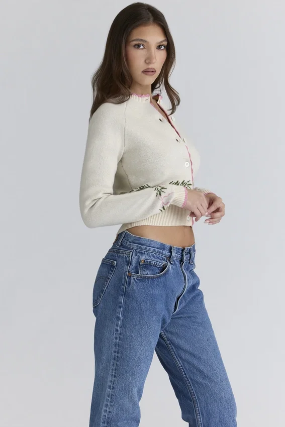 Mistle-Bow Cream Jacqard Wool Cardigan Mistle-Bow Cream Jacqard Wool Cardigan