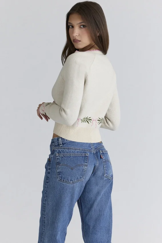 Mistle-Bow Cream Jacqard Wool Cardigan Mistle-Bow Cream Jacqard Wool Cardigan