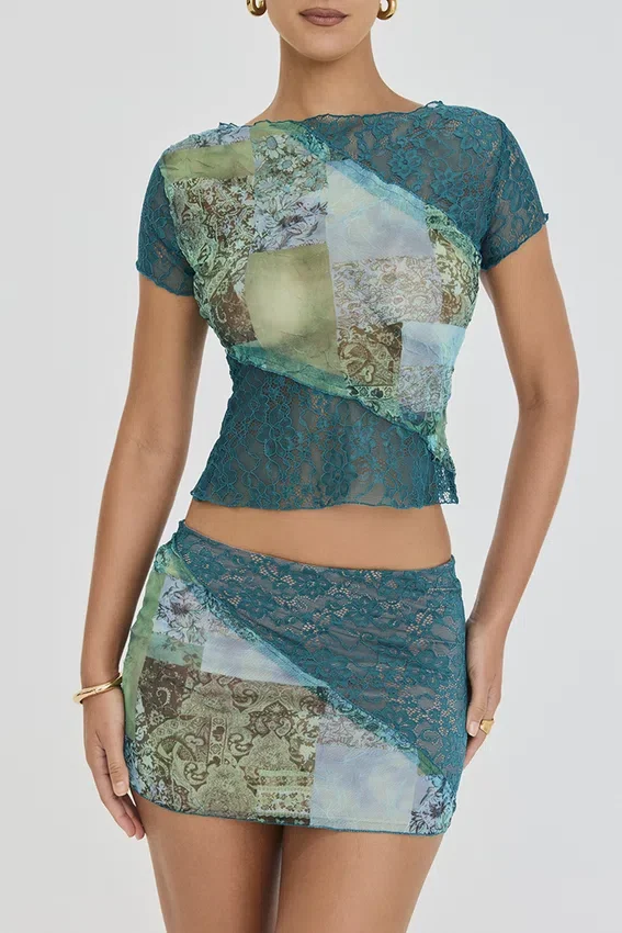 Mistress Rocks Ocean Teal Panelled Mini Skirt – SALE Mistress Rocks Ocean Teal Panelled Mini Skirt – SALE