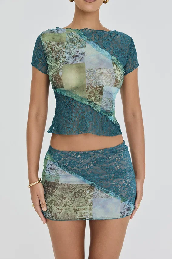 Mistress Rocks Ocean Teal Panelled Mini Skirt – SALE Mistress Rocks Ocean Teal Panelled Mini Skirt – SALE