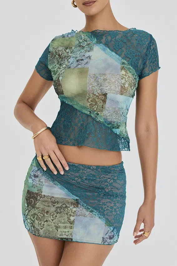 Mistress Rocks Ocean Teal Panelled Mini Skirt – SALE Mistress Rocks Ocean Teal Panelled Mini Skirt – SALE