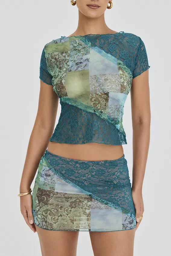 Mistress Rocks Ocean Teal Panelled Mini Skirt – SALE Mistress Rocks Ocean Teal Panelled Mini Skirt – SALE