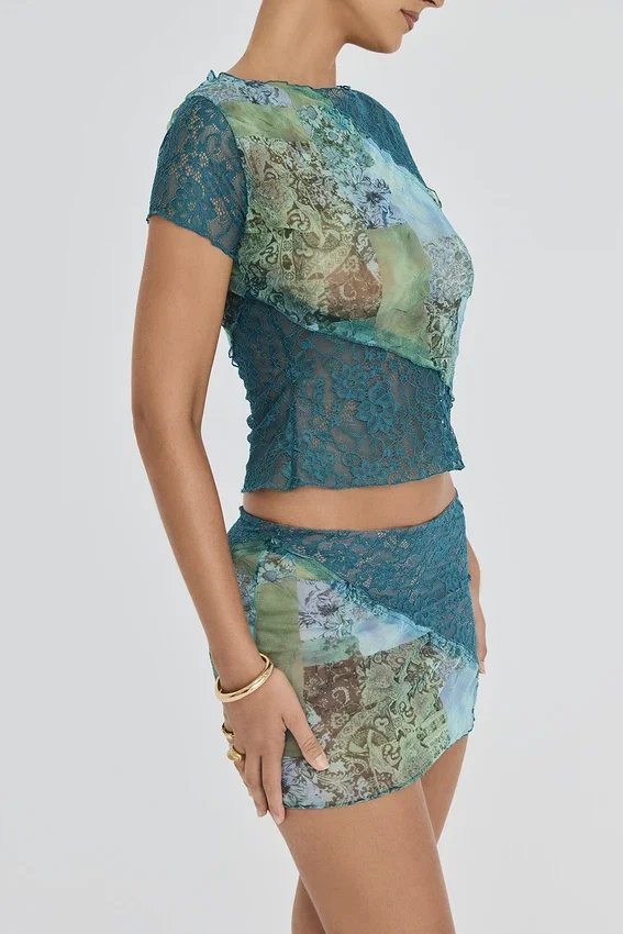 Mistress Rocks Ocean Teal Panelled Mini Skirt – SALE Mistress Rocks Ocean Teal Panelled Mini Skirt – SALE