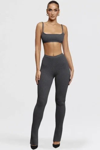 Mitzi Dark Grey Ribbed Knit Leggings Mitzi Dark Grey Ribbed Knit Leggings