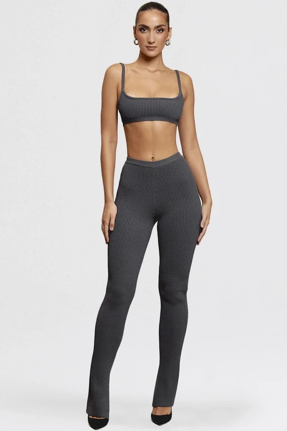 Mitzi Dark Grey Ribbed Knit Leggings Mitzi Dark Grey Ribbed Knit Leggings