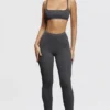 Mitzi Dark Grey Ribbed Knit Leggings Mitzi Dark Grey Ribbed Knit Leggings