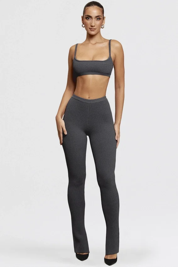 Mitzi Dark Grey Ribbed Knit Leggings Mitzi Dark Grey Ribbed Knit Leggings