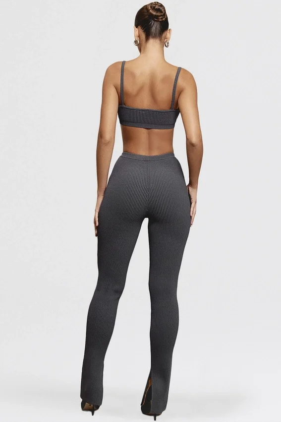 Mitzi Dark Grey Ribbed Knit Leggings Mitzi Dark Grey Ribbed Knit Leggings