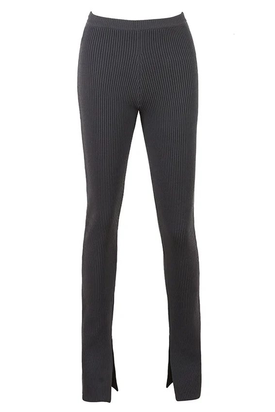 Mitzi Dark Grey Ribbed Knit Leggings Mitzi Dark Grey Ribbed Knit Leggings