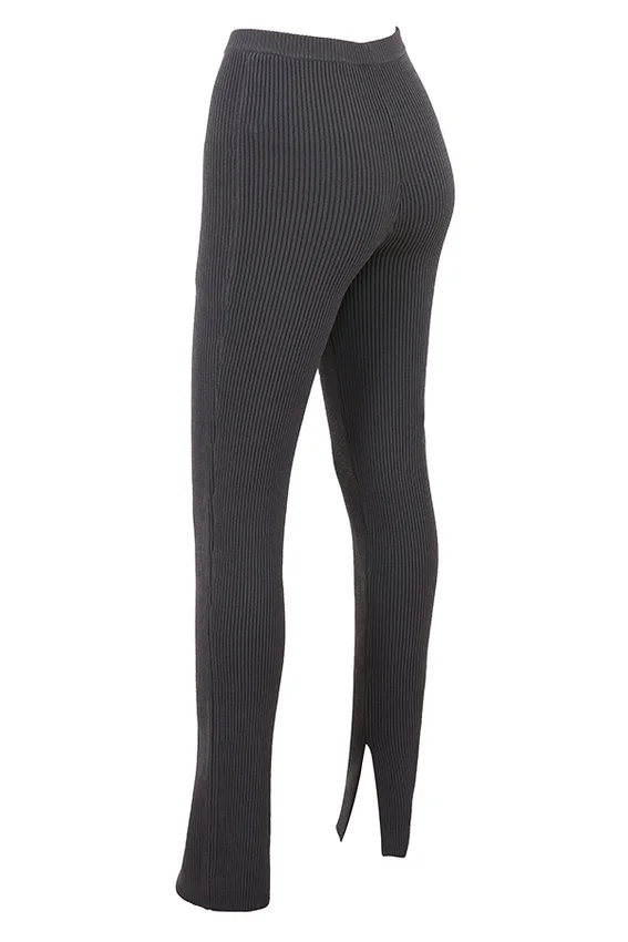 Mitzi Dark Grey Ribbed Knit Leggings Mitzi Dark Grey Ribbed Knit Leggings
