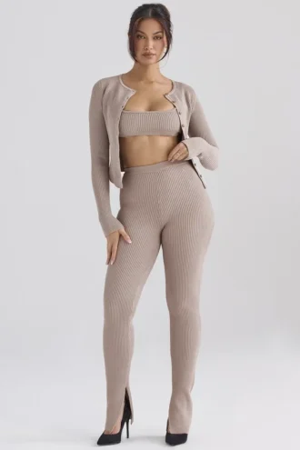 Mitzi Taupe Ribbed Knit Leggings Mitzi Taupe Ribbed Knit Leggings