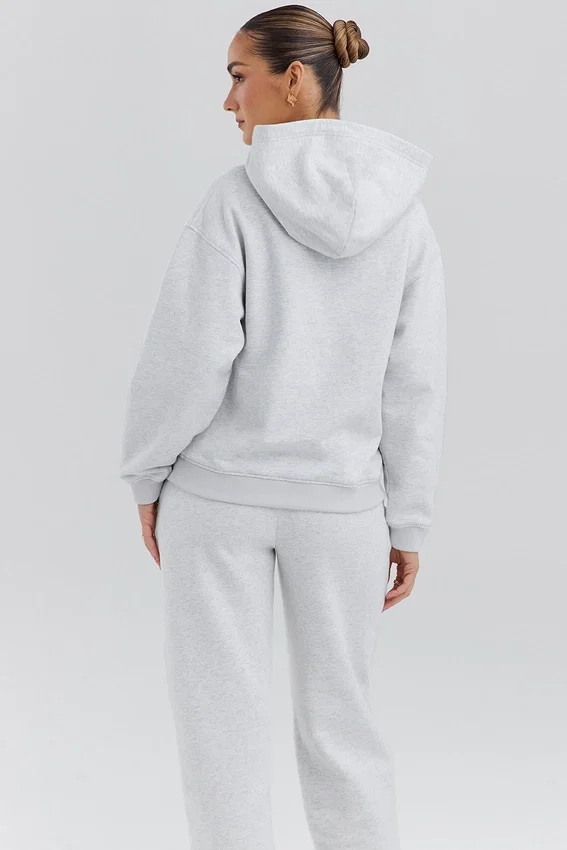 Muse Light Grey Marl Cotton Fleece-Back Hoodie Muse Light Grey Marl Cotton Fleece-Back Hoodie