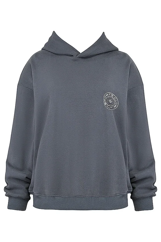 Muse Slate Cotton Fleece-Back Hoodie Muse Slate Cotton Fleece-Back Hoodie