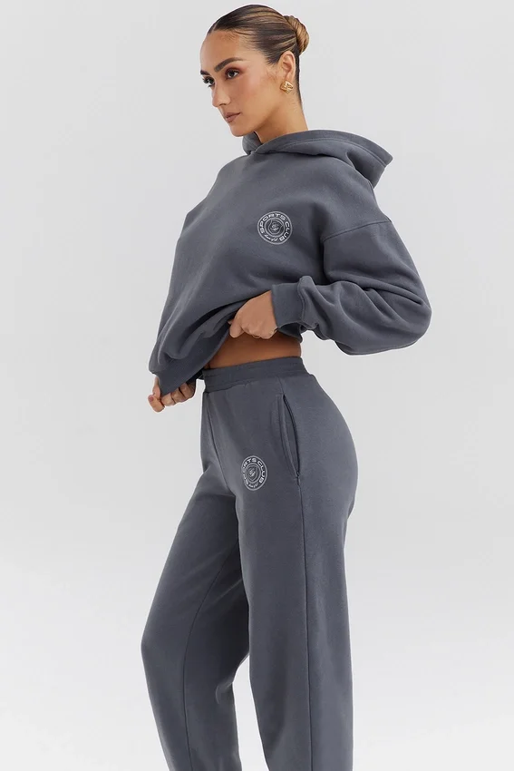 Muse Slate Cotton Fleece-Back Hoodie Muse Slate Cotton Fleece-Back Hoodie