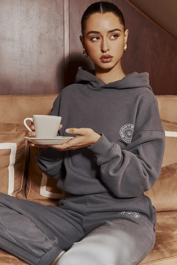 Muse Slate Cotton Fleece-Back Hoodie Muse Slate Cotton Fleece-Back Hoodie