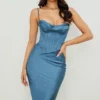 Myrna Aegean Blue Corset Midi Dress Myrna Aegean Blue Corset Midi Dress