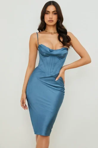 Myrna Aegean Blue Corset Midi Dress