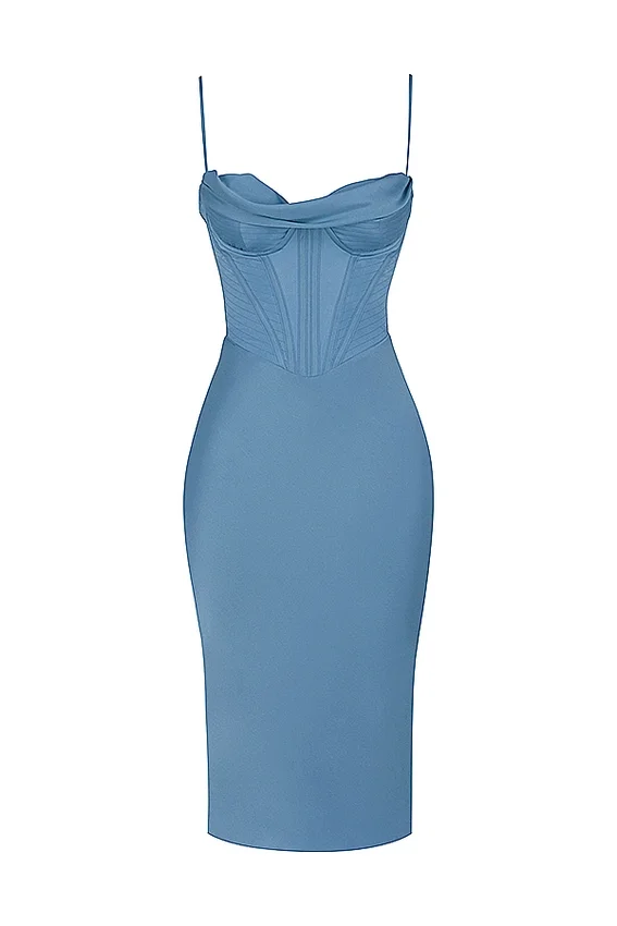 Myrna Aegean Blue Corset Midi Dress Myrna Aegean Blue Corset Midi Dress