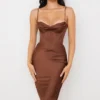 Myrna Chocolate Satin Corset Slip Dress Myrna Chocolate Satin Corset Slip Dress