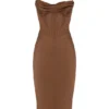 Myrna Chocolate Satin Corset Slip Dress Myrna Chocolate Satin Corset Slip Dress