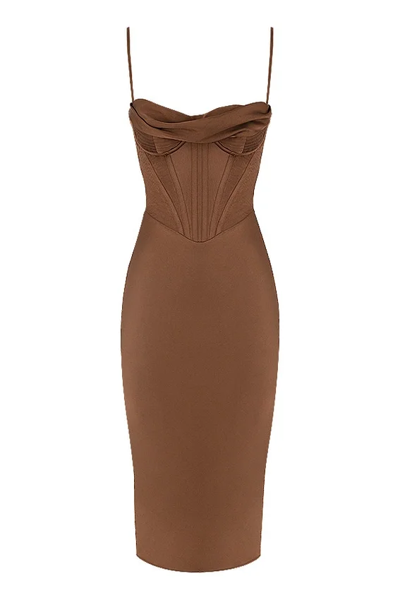 Myrna Chocolate Satin Corset Slip Dress Myrna Chocolate Satin Corset Slip Dress