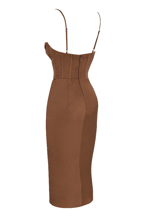 Myrna Chocolate Satin Corset Slip Dress Myrna Chocolate Satin Corset Slip Dress