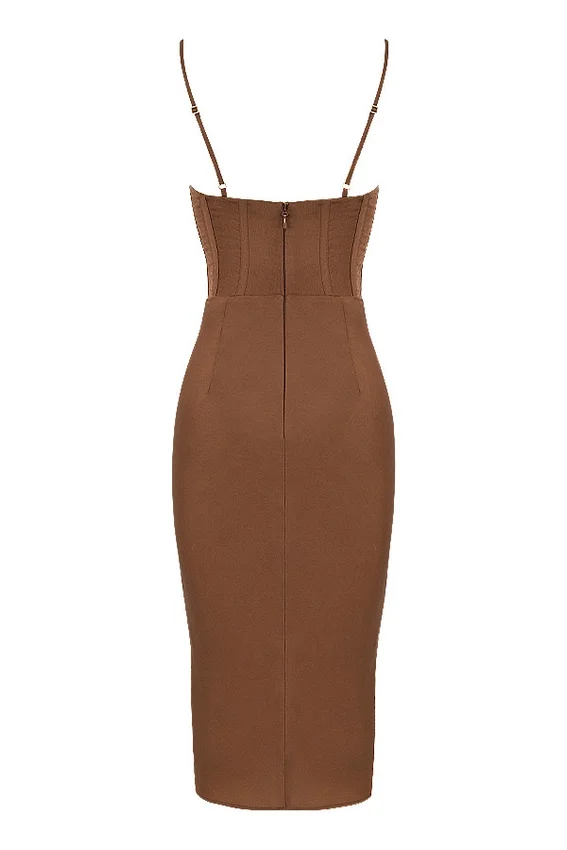 Myrna Chocolate Satin Corset Slip Dress Myrna Chocolate Satin Corset Slip Dress