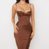 Myrna Chocolate Satin Corset Slip Dress Myrna Chocolate Satin Corset Slip Dress