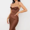 Myrna Chocolate Satin Corset Slip Dress Myrna Chocolate Satin Corset Slip Dress