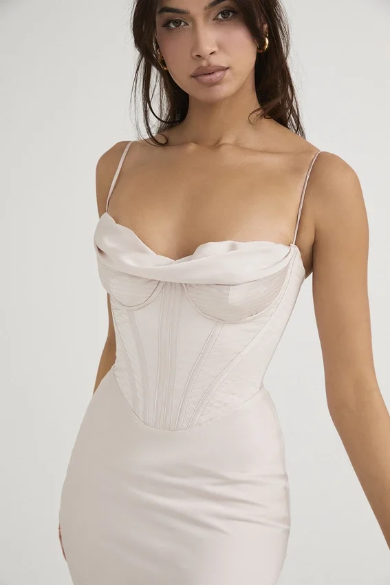 Myrna Crystal Satin Corset Midi Dress Myrna Crystal Satin Corset Midi Dress