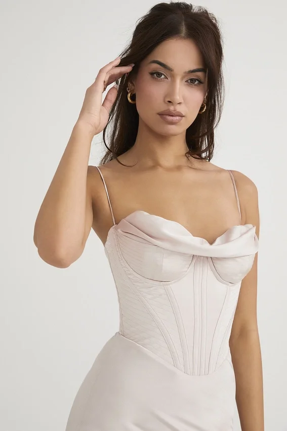 Myrna Crystal Satin Corset Midi Dress Myrna Crystal Satin Corset Midi Dress