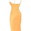Myrna Tangerine Satin Corset Midi Dress Myrna Tangerine Satin Corset Midi Dress