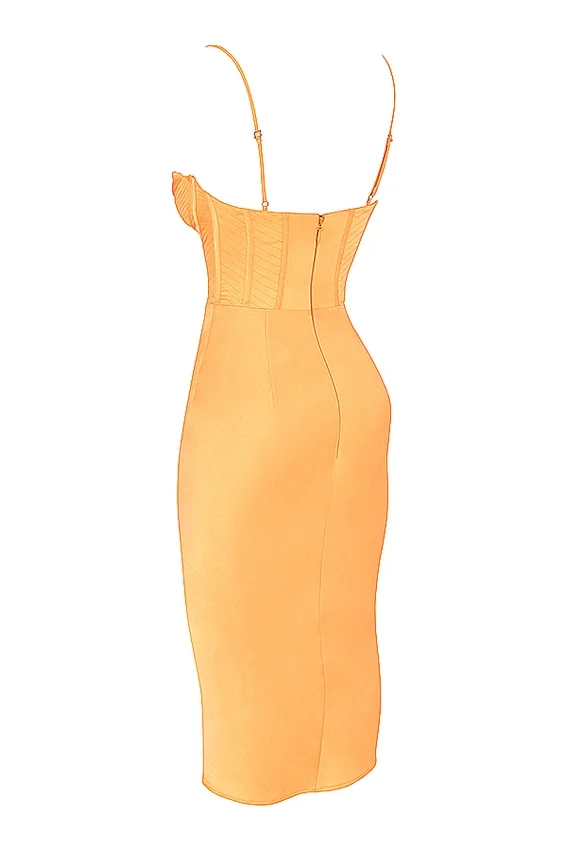 Myrna Tangerine Satin Corset Midi Dress Myrna Tangerine Satin Corset Midi Dress