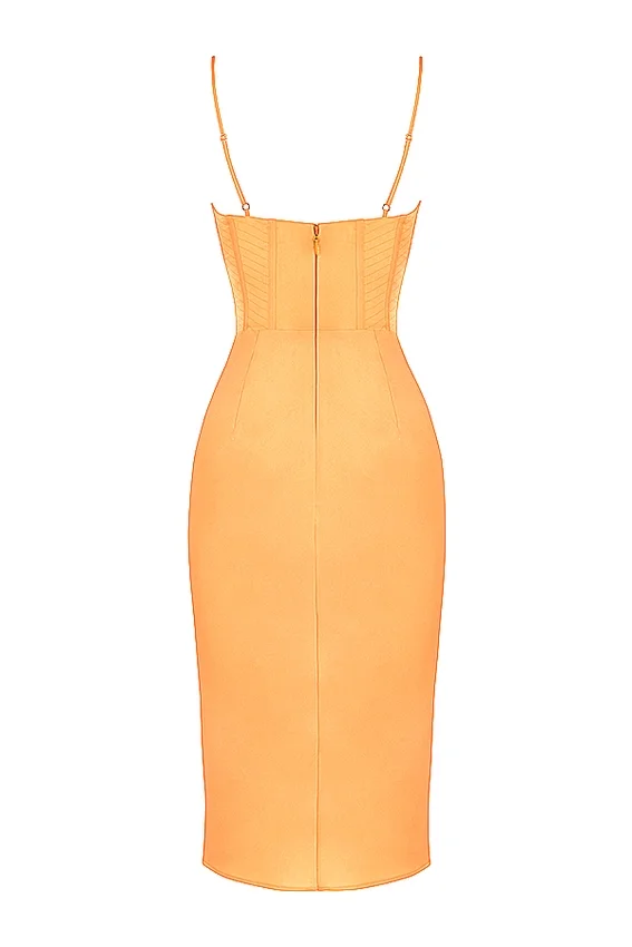 Myrna Tangerine Satin Corset Midi Dress Myrna Tangerine Satin Corset Midi Dress