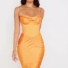 Myrna Tangerine Satin Corset Midi Dress Myrna Tangerine Satin Corset Midi Dress