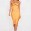 Myrna Tangerine Satin Corset Midi Dress Myrna Tangerine Satin Corset Midi Dress