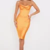 Myrna Tangerine Satin Corset Midi Dress Myrna Tangerine Satin Corset Midi Dress