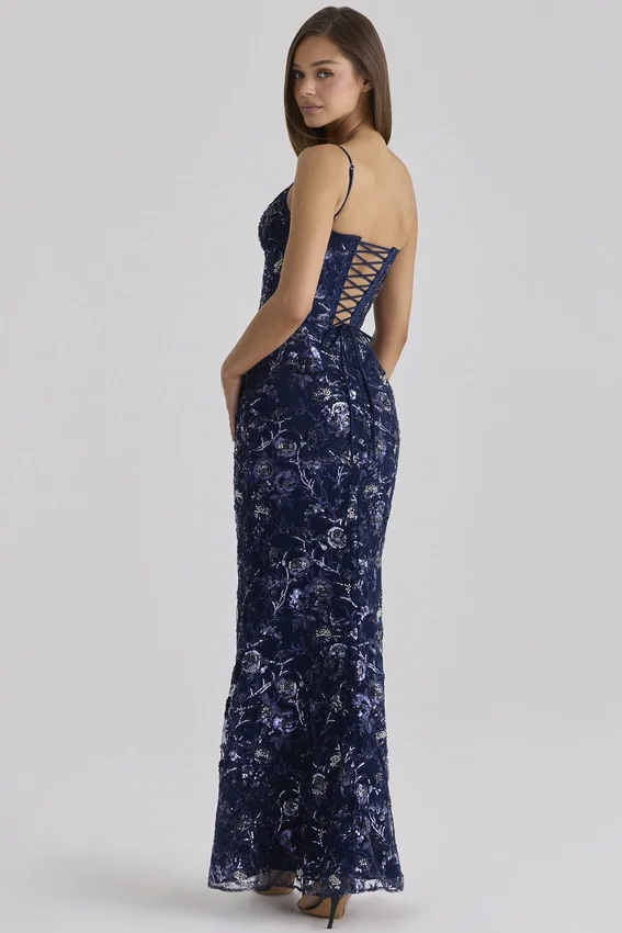 Naima Navy Hand Beaded Embellished Corset Maxi Dress Naima Navy Hand Beaded Embellished Corset Maxi Dress