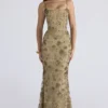 Naima Olive Bronze Hand Beaded Embellished Corset Maxi Dress – Limited Edition