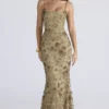 Naima Olive Bronze Hand Beaded Embellished Corset Maxi Dress – Limited Edition