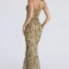 Naima Olive Bronze Hand Beaded Embellished Corset Maxi Dress – Limited Edition